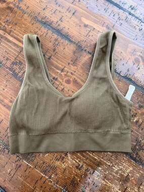 Aerie Seamless Padded Ribbed Bralette in Olive Green